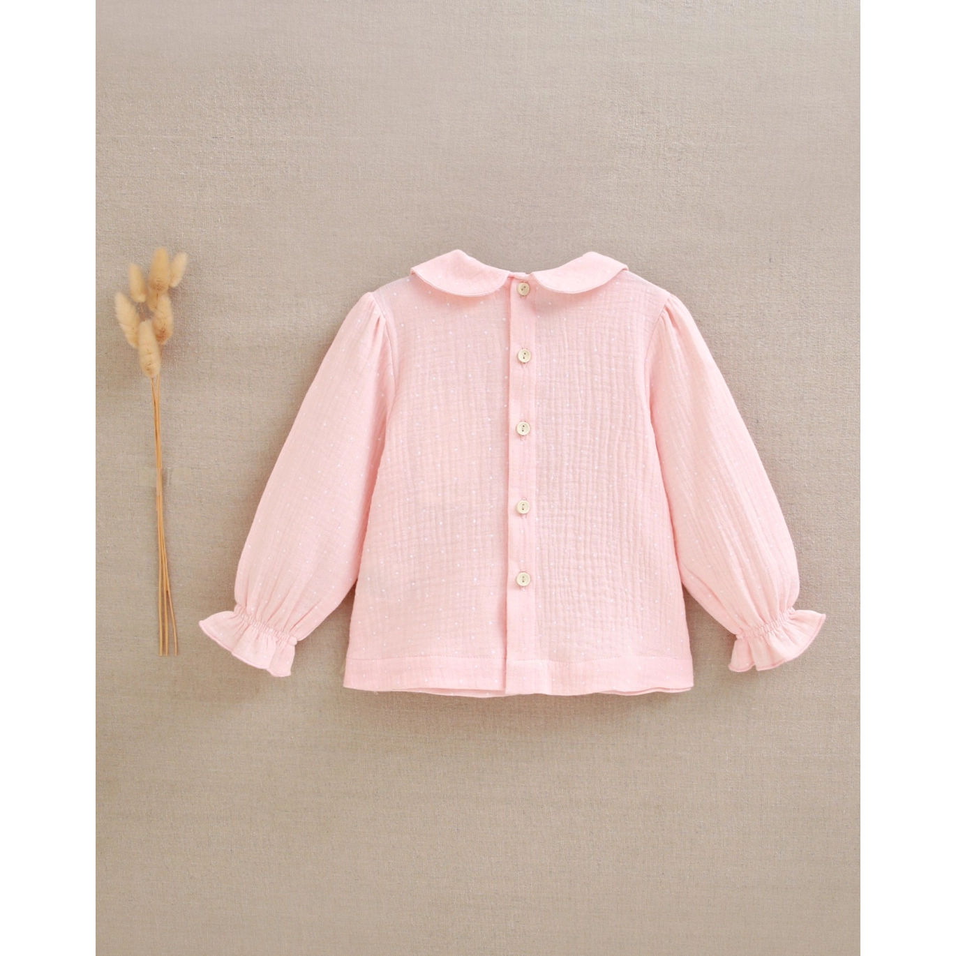 Blusa de bebé niña rosa de bambula con topitos 2