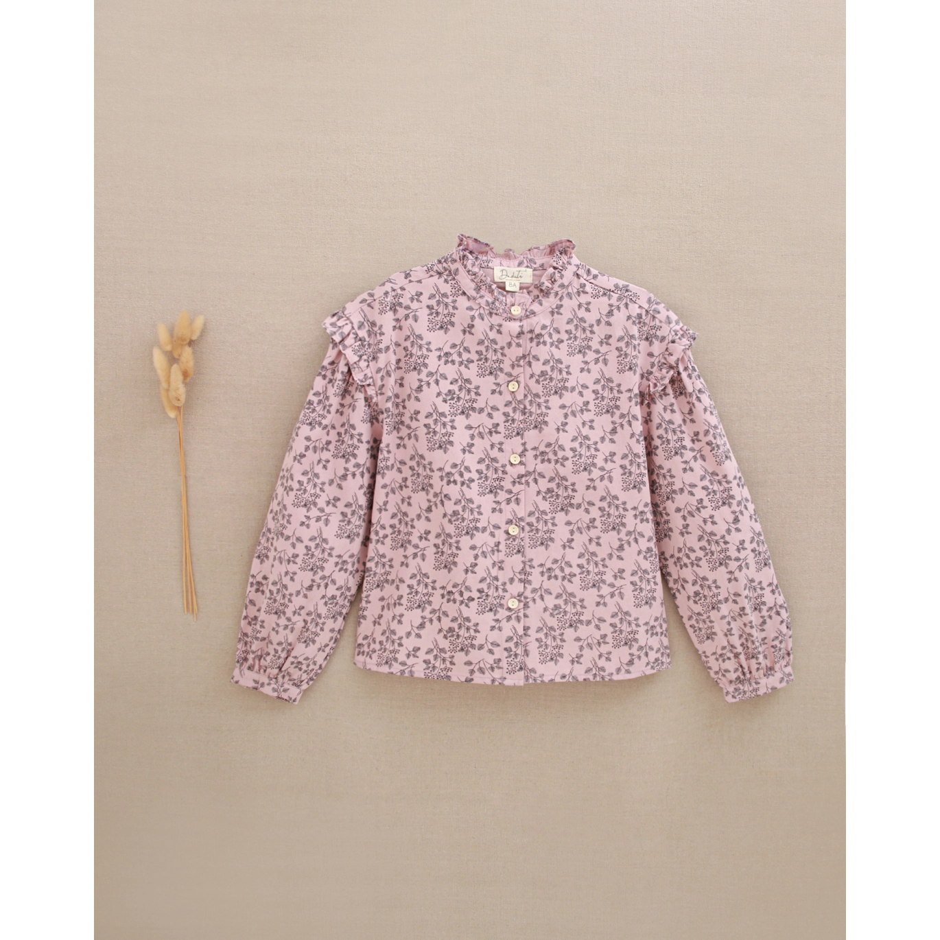 Blusa de niña rosa con flores grises | Dadati 2