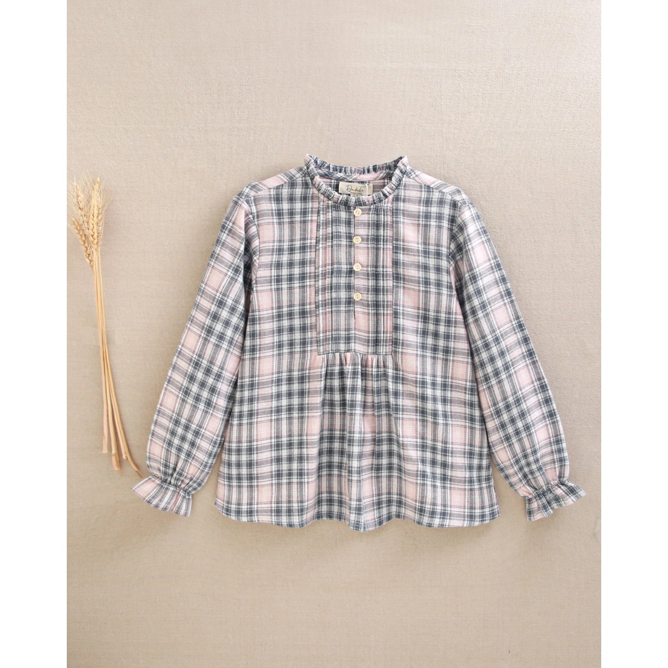 Blusa de niña de cuadros rosa y gris | Dadati 2