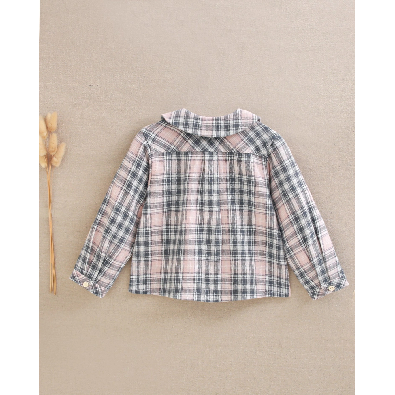 Camisa de bebé niño de cuadros rosa y gris | Dadati 2