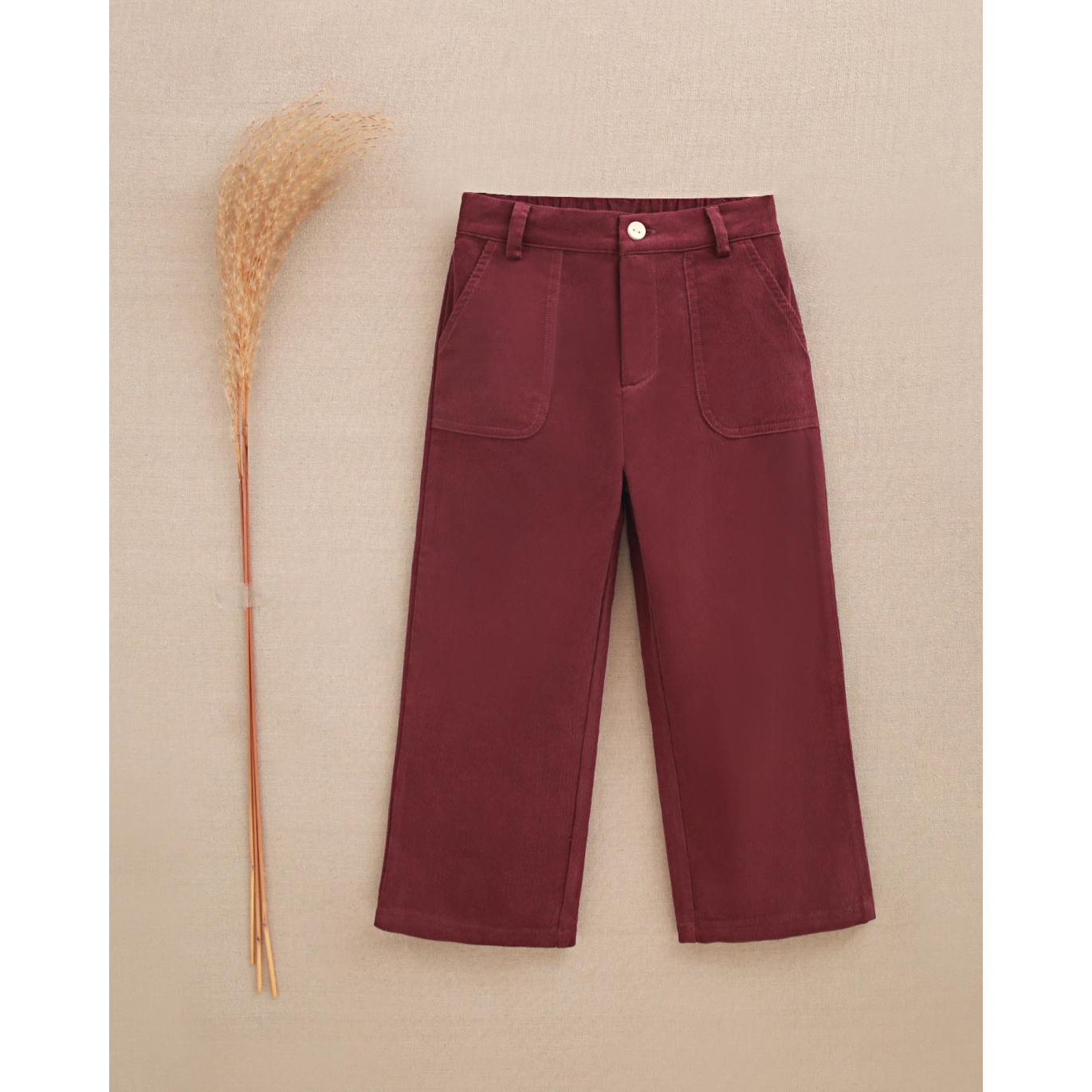 Pantalón de niño largo recto color berenjena