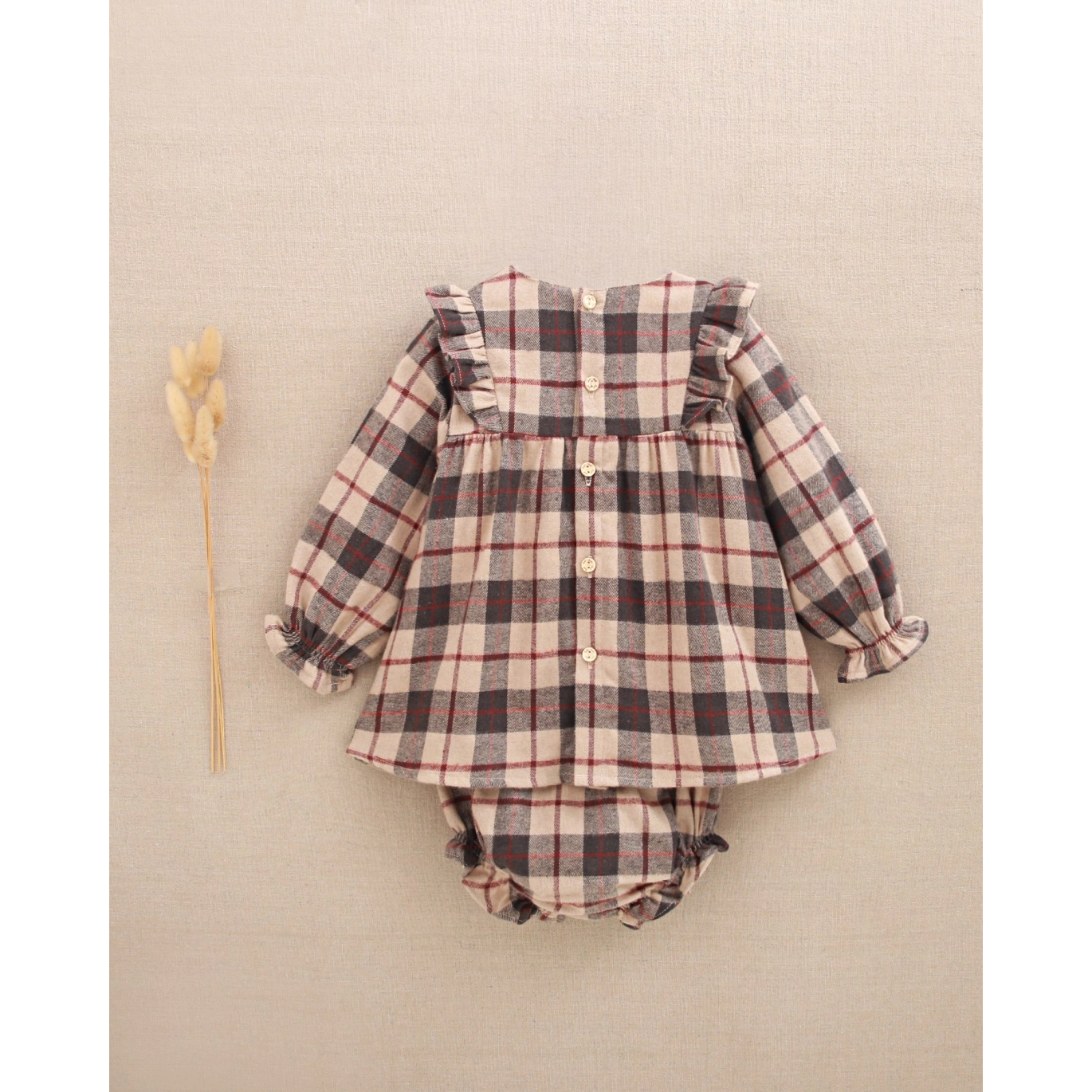 Vestido de bebé niña de cuadros con lazo de terciopelo 2