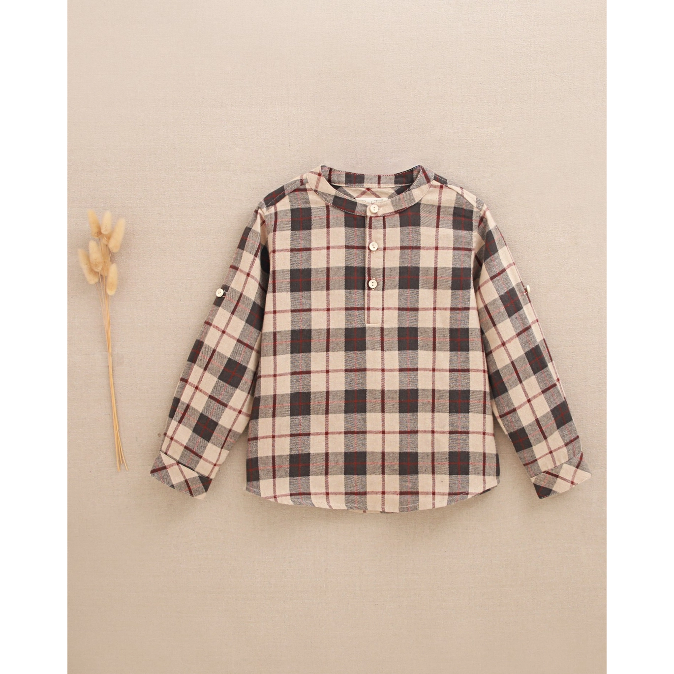 Camisa de niño de cuadros escoceses con cuello mao | Dadati