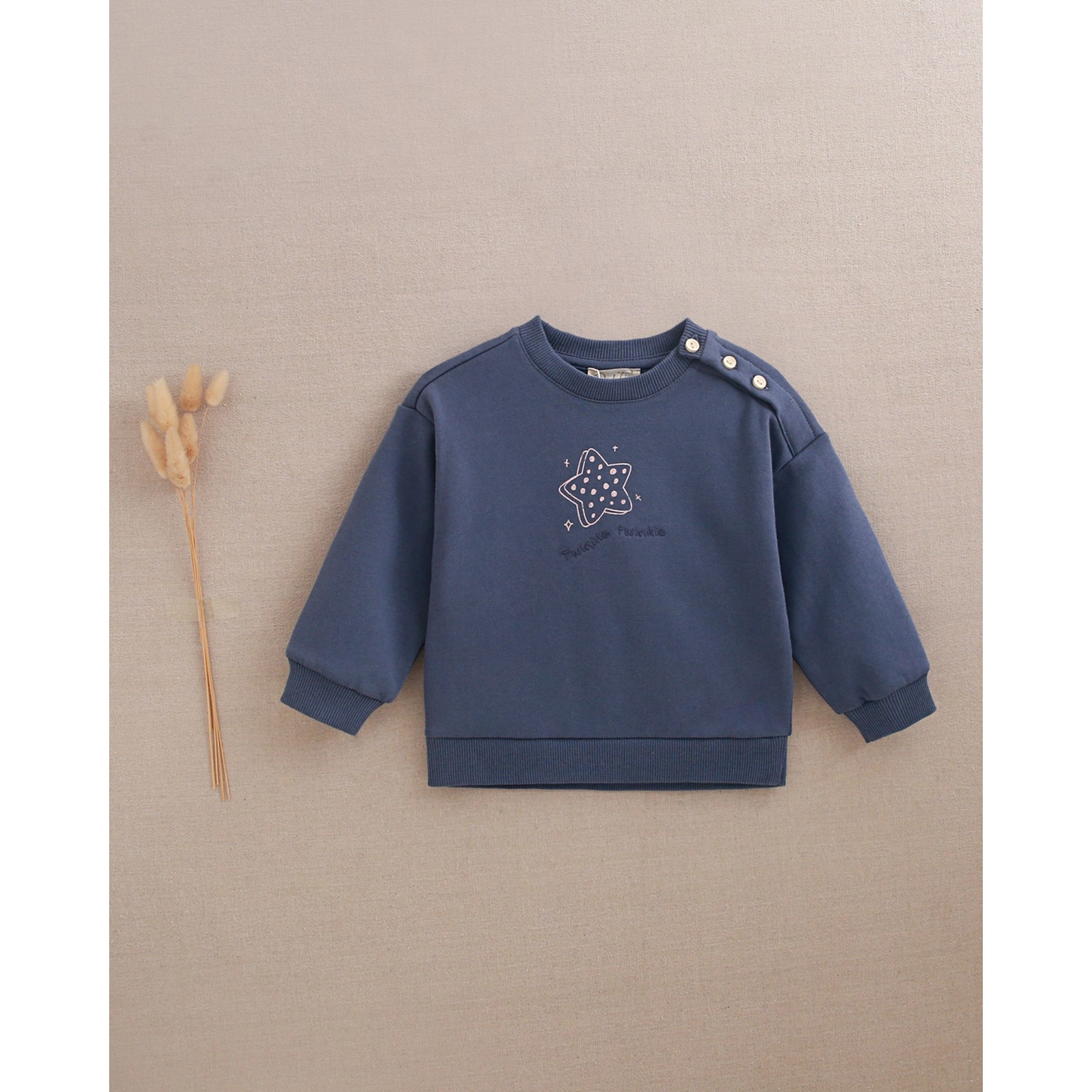 Sudadera de bebé niño azul con bordado de estrella rosa