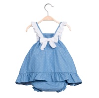Imagen de Vestido de bebé niña en azul con topos y braguita