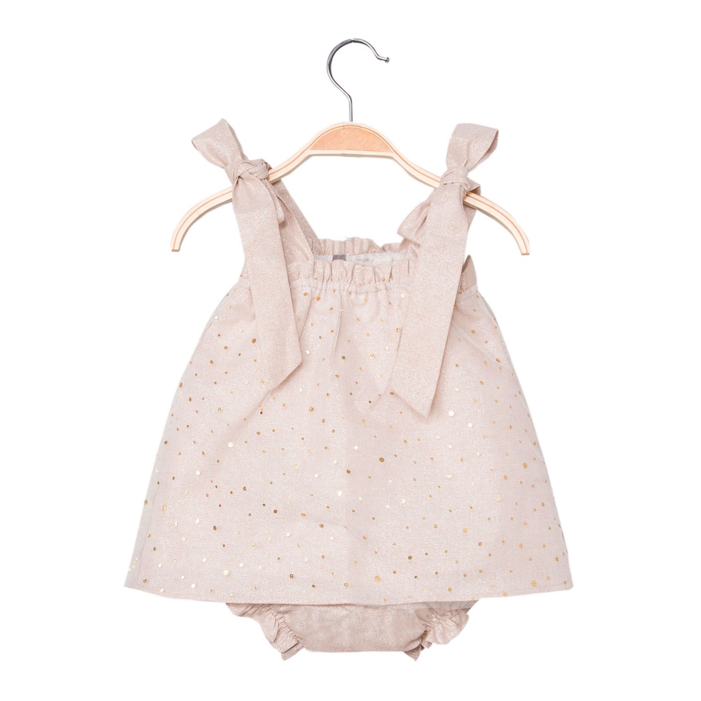 Imagen de Vestido de bebé niña en color arena con braguita
