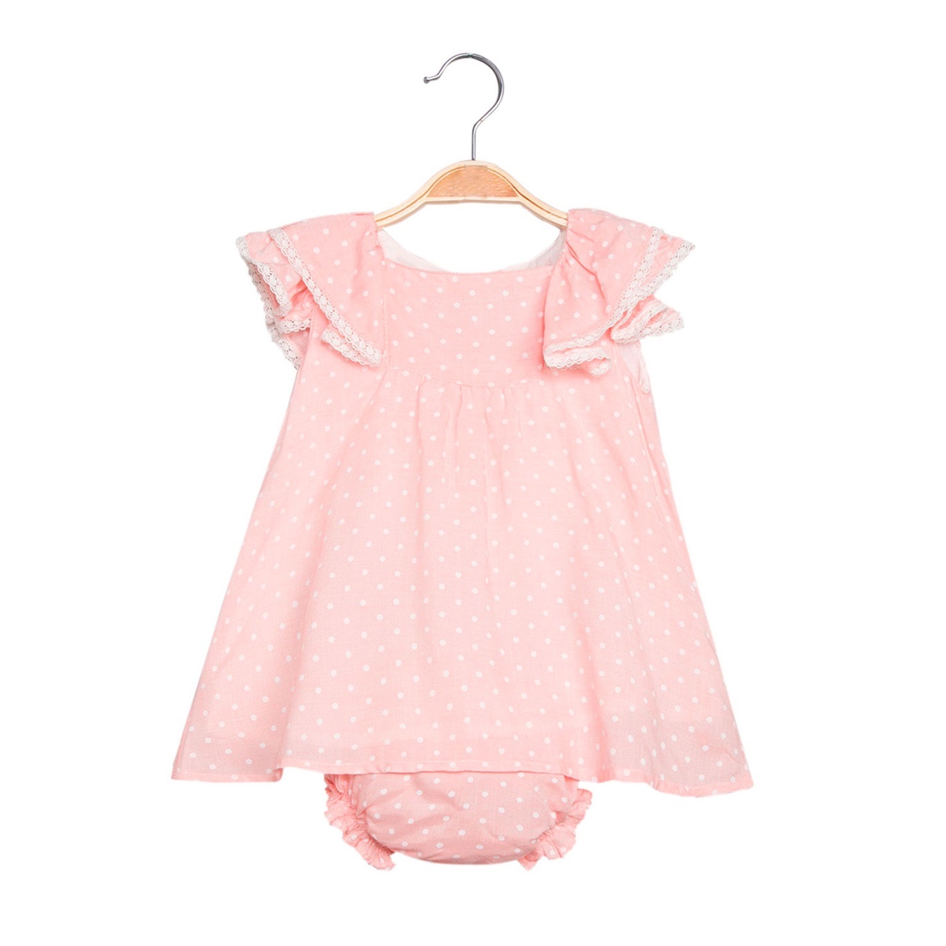 Imagen de Vestido de bebé niña en rosa claro con braguita