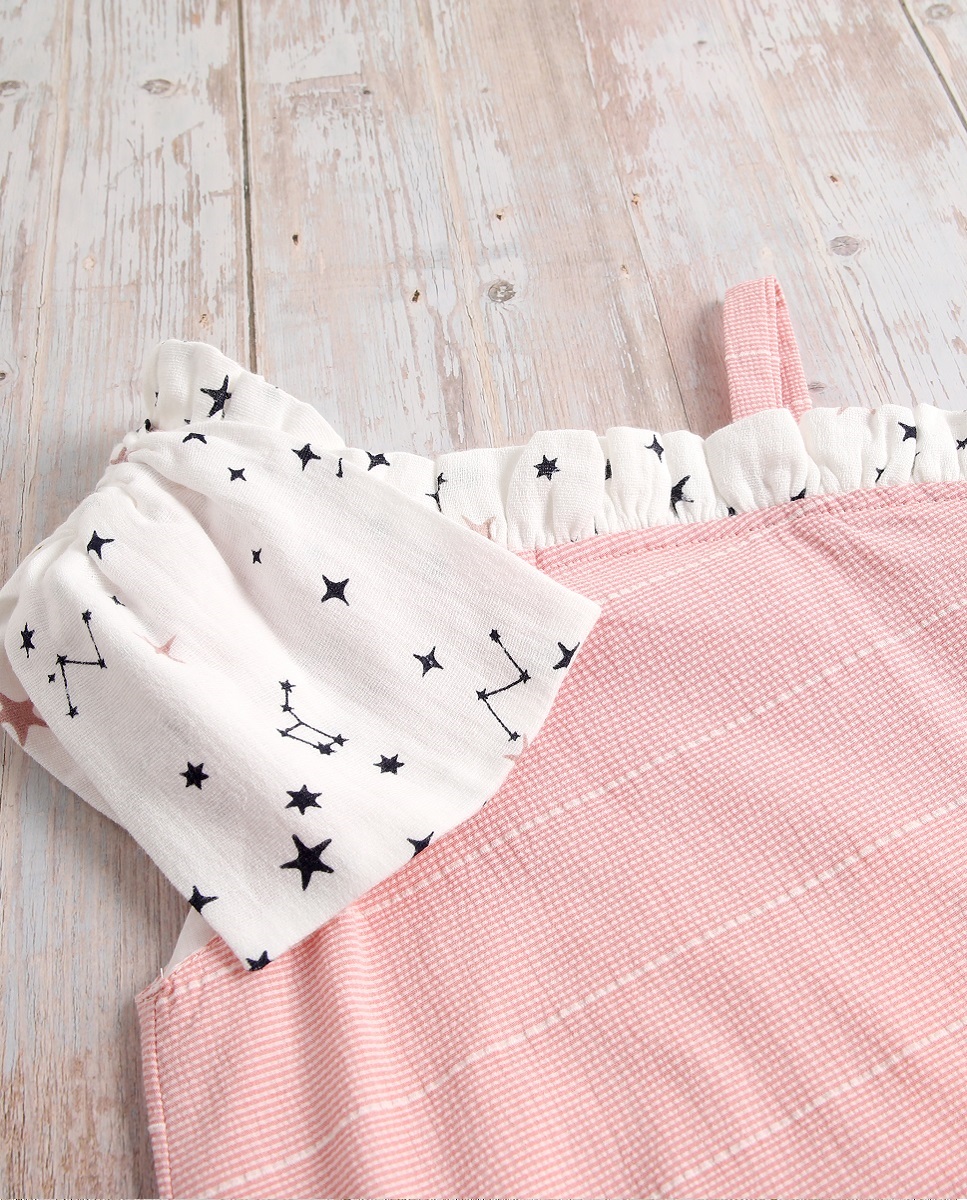 Imagen de Vestido niña rosa con lazo blanco de estrellas
