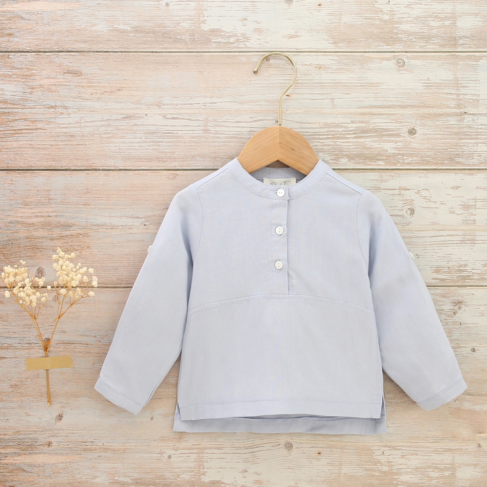 Imagen de Camisa bebé niño lino azul cuello mao