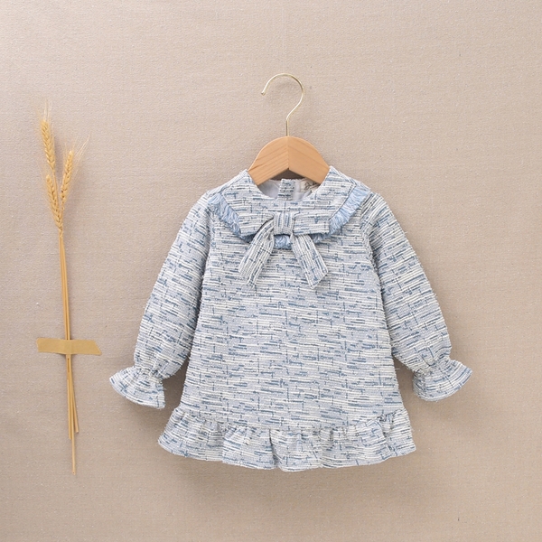 Imagen de Vestido de bebé niña tejido tweed azul