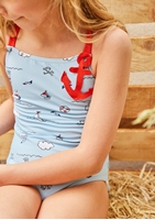 Imagen de Bañador niña con estampado pirata azul y rojo