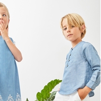 Imagen de Camisa de niño en azul jaspeado y manga larga