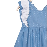 Imagen de Vestido de niña en azul con topos y volantes