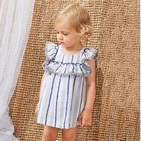 Imagen de Vestido de bebé niña de rayas azules con braguita