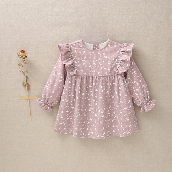 Imagen de Vestido de bebé niña estampado en color rosa y blanco 
