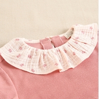 Imagen de Vestido de niña combinado de punto con muselina de ramitas rosas