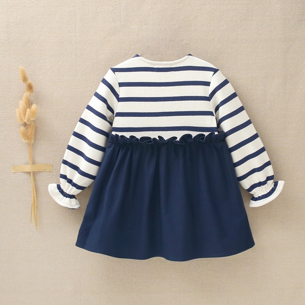 Imagen de Vestido de bebé niña combinado de rayas marineras con tejido liso azul