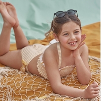 Imagen de Bikini de niña en cuadros vichy amarillo mostaza y blanco
