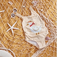 Imagen de Bañador de niña en cuadros vichy amarillo mostaza y blanco
