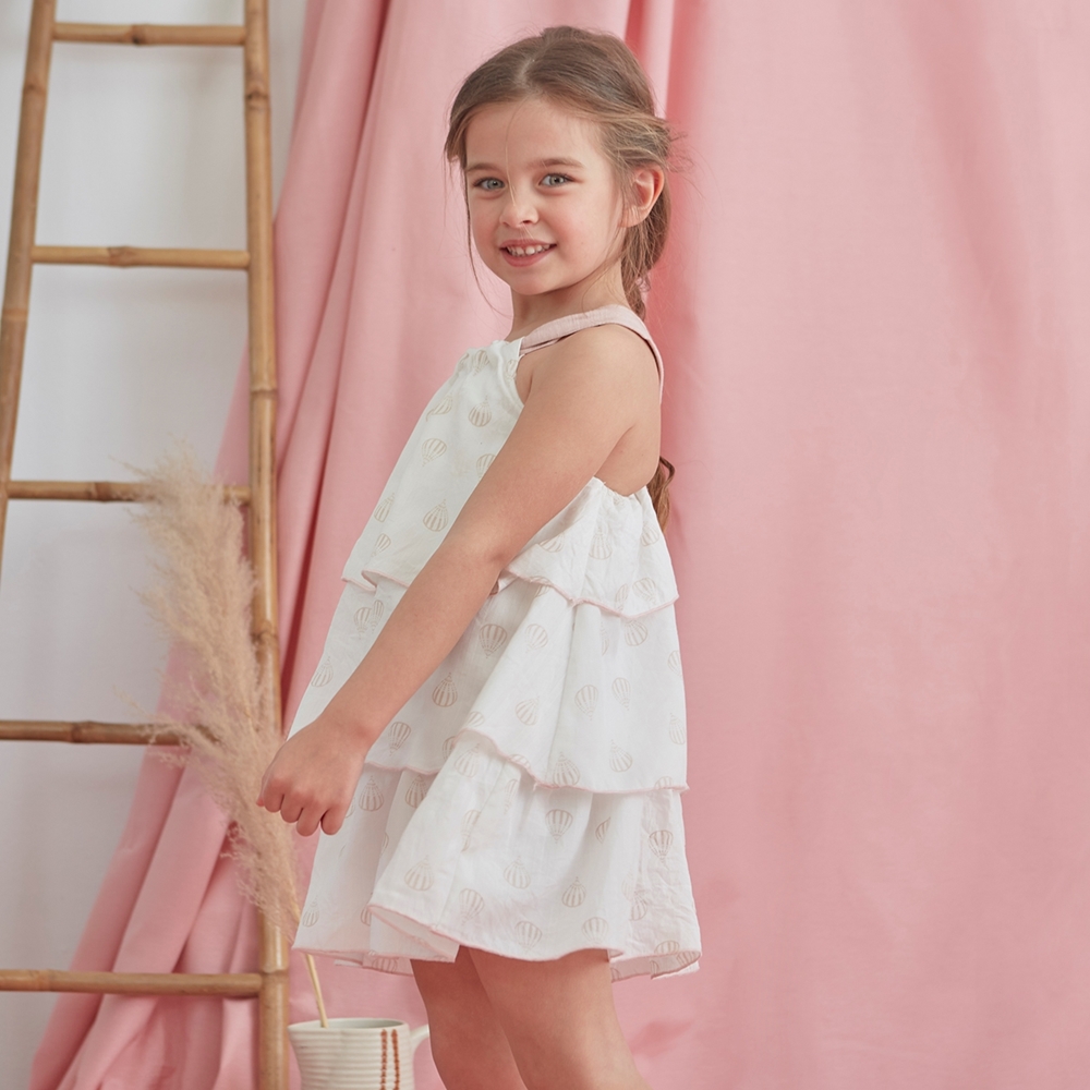 Imagen de Vestido de niña blanco con globos y detalles en rosa
