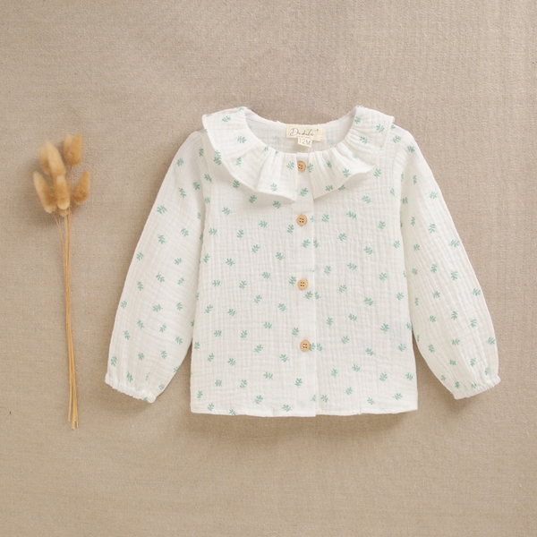 Imagen de Blusa bebé niña blanca con estampado  de flores verdes