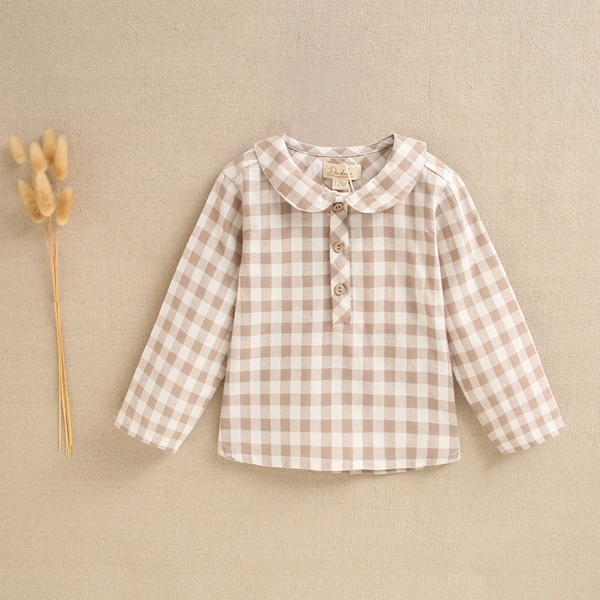 Imagen de Camisa de bebé niño cuadros marron y blanco y cuello bebé