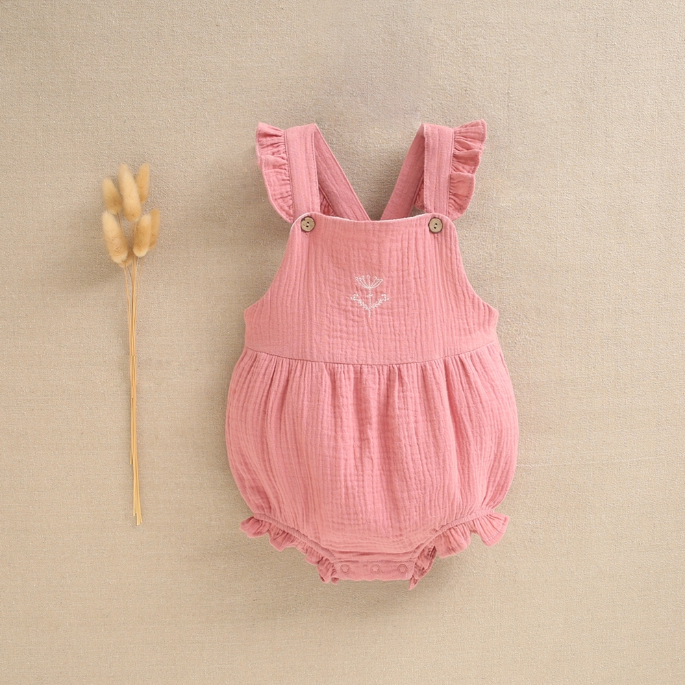Imagen de Ranita de bebé niña rosa de bambula con detalle bordado blanco