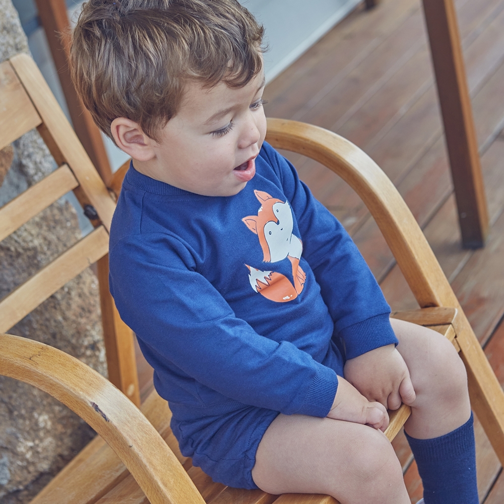 Imagen de Sudadera de bebé niño azul con estampado zorro