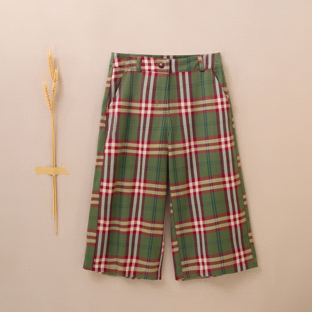 Imagen de Pantalón ancho de niña teen de cuadros verde-granate escoceses 