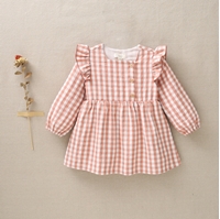 Imagen de Vestido de bebé niña con volantes de cuadros rosas y blancos
