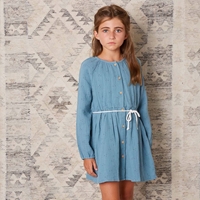 Imagen de Vestido de teen niña con botones y cinturón de cuerda al contraste