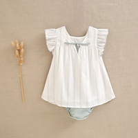 Imagen de Vestido de bebé niña con braguita blanco con rayas verdes