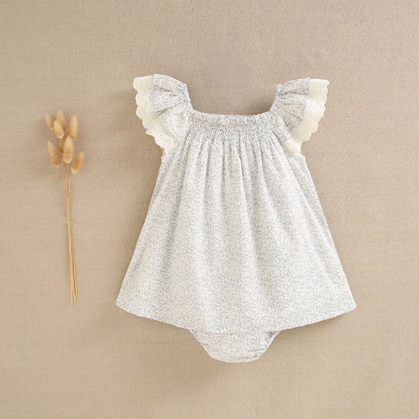 Imagen de Vestido de bebé niña con braguita hojas grises