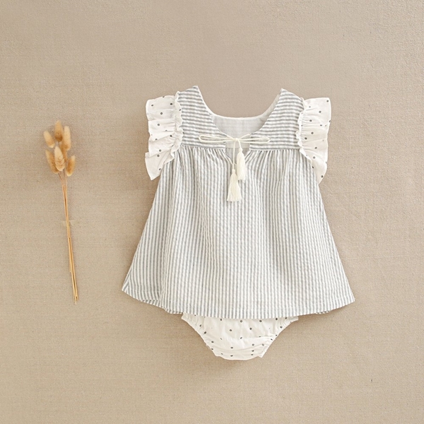 Imagen de Vestido de bebé niña con braguita rayas blancas y grises