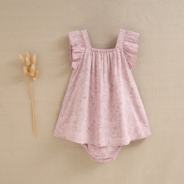 Imagen de Vestido de bebé niña con braguita rosa empolvado pasley