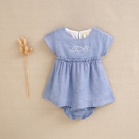 Imagen de Vestido de bebé niña con braguita azul con pez