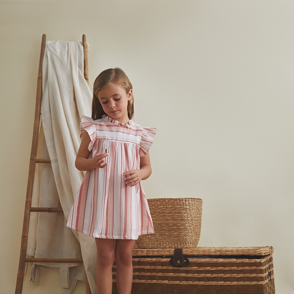 Imagen de Vestido de niña estampado rayas en tonos coral