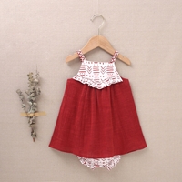 Imagen de Vestido de bebé niña con cubrepañal granate con tirantes y estampado étnico