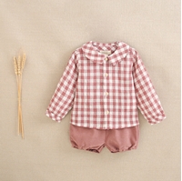 Imagen de Conjunto de bebé niño de camisa en cuadros vichy rosa y blanco y pololo liso