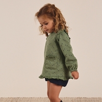 Imagen de Sudadera de bebé niña en verde con topos de purpurina azul