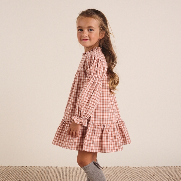 Imagen de Vestido de niña de cuadros bicolor caldera y blanco con manga larga abullonada