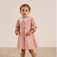 Imagen de Vestido de bebé niña de cuadros bicolor caldera y blanco con cuello volante