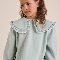 Imagen de Sudadera de niña en verde agua con cuello Peter Pan