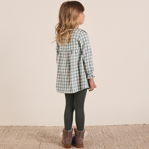 Imagen de Conjunto de niña de vestido cuadro vichy verde agua y blanco con lazo y leotardos verdes