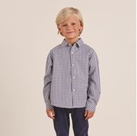 Imagen de Conjunto de niño de camisa de cuadro vichy azul marino y blanco y pantalón tipo chino gris oscuro