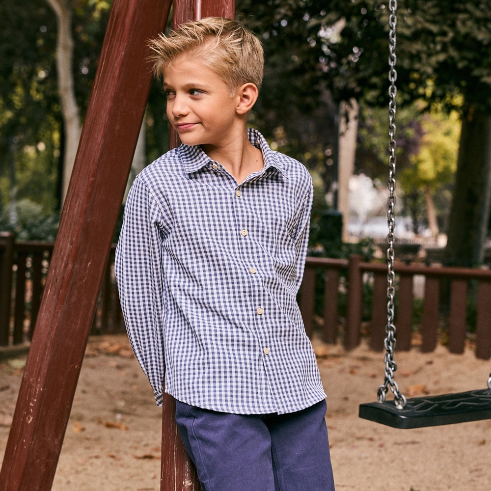 Imagen de Camisa manga larga para niño en cuadros vichy azul y blanco