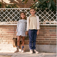 Imagen de Camisa niño cuadros vichy mostaza y blanco con cuello clásico